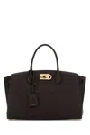Ferragamo Dark Brown Leather Large Studio Soft Handbag