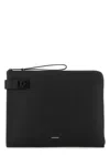 Ferragamo Clutch Bag Leather Wrist Strap In Black