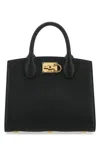 Ferragamo The Studio Structured Top Handle Handbag With Metal Feet In Black