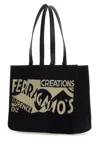 Ferragamo Black Venna Logo-embroidered Tote Bag In Black