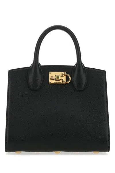 Ferragamo Studio Box Leather Shoulder Bag In Black