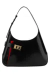Ferragamo Black Leather Large Arch Shoulder Bag In Blackflamered