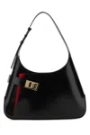 Ferragamo Black Leather Large Arch Shoulder Bag In Blackflamered