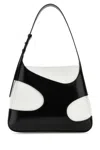 Ferragamo Two-tone Leather And Canvas Cut Out L Shoulder Bag In Blackowhite