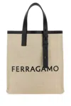Ferragamo Canvas Tote Bag With Logo In Black