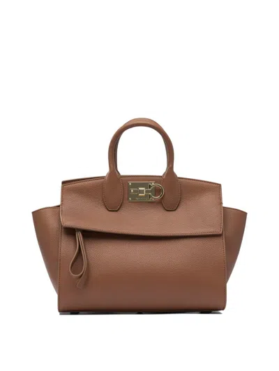 Ferragamo Tote Bag With Top Handle And Strap In Brown