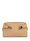 Ferragamo Hug Gancini Leather Shoulder Bag In Brown