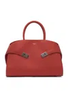 Ferragamo Structured Red Leather Shoulder Bag In Red