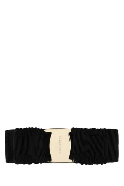 Ferragamo Vara Black Hair Pin With Embossed Logo In Cotton Blend Woman