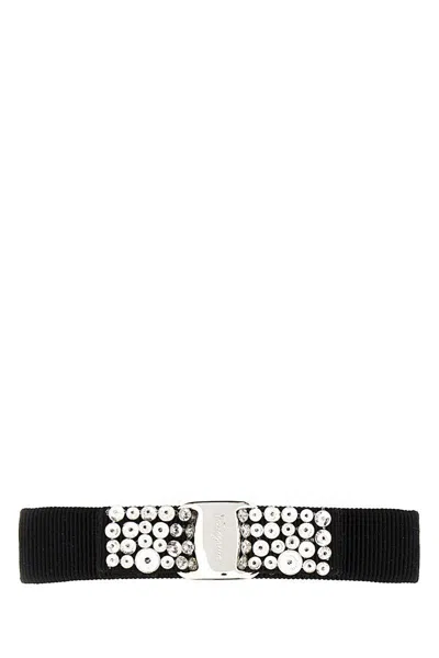 Ferragamo Vara Bow Crystal Hairclip In Black