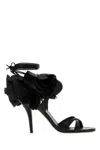 Ferragamo Estrella Leather Flower Ankle-tie Sandals In Black