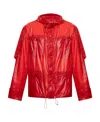 Ferragamo Hooded Windbreaker Jacket With Adjustable Drawstrings In Red