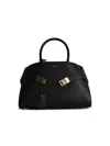 Ferragamo Hug S Black Handbag With Logo And Gancini Buckle In Leather Woman In Black