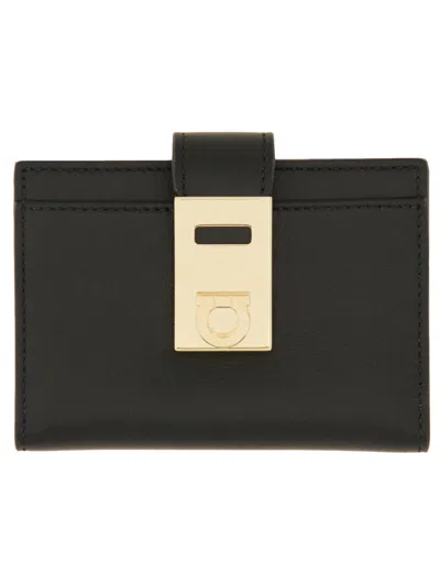 Ferragamo "fold-over Embrace" Card Holder In Black
