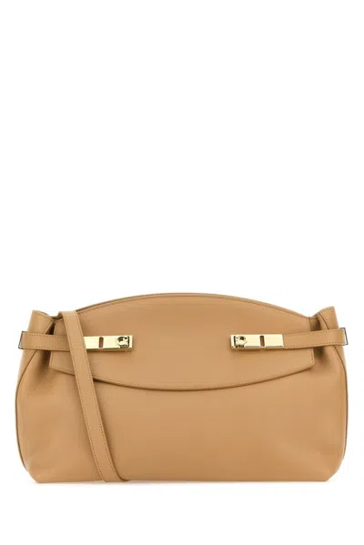 Ferragamo Hug Gancini Buckle Clutch Bag In Beige
