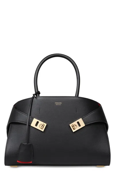 Ferragamo Salvatore  Hug S Leather Handbag In Black