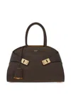 Ferragamo Gancini Clasp Leather Tote Bag In Brown