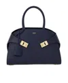 Ferragamo Medium Hug Leather Top Handle Bag In Blue