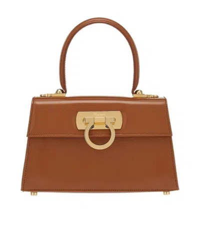Ferragamo Salvatore  Iconic Top Handle Bag In Brown