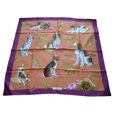 Pre-owned Ferragamo Salvatore  Italian Silk Hand Rolled Canine Scarf C 1990s In Brown