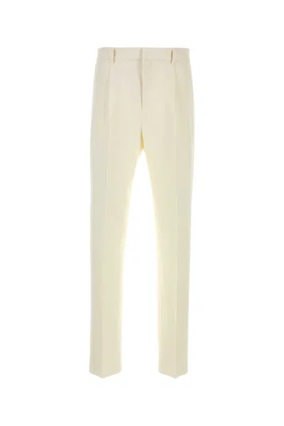 Ferragamo Salvatore  Ivory Cotton Blend Pant In Neutral