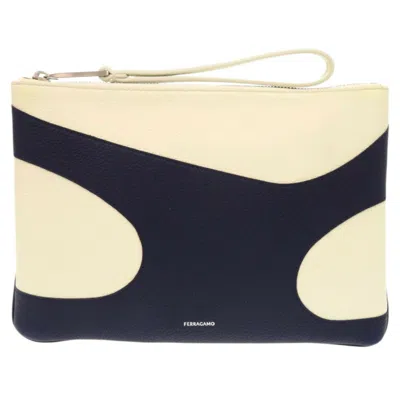 Pre-owned Ferragamo Salvatore  Ivory Navy Leather Clutch Bag ()