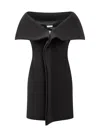Ferragamo Black Short Dress With Bardot Neckline In Wool Blend Stretch Woman In Black