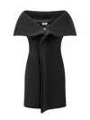Ferragamo Black Short Dress With Bardot Neckline In Wool Blend Stretch Woman In Black