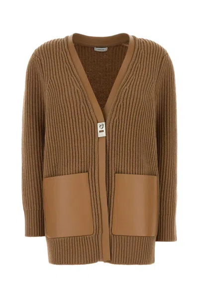 Ferragamo Longline Cardigan In Brown