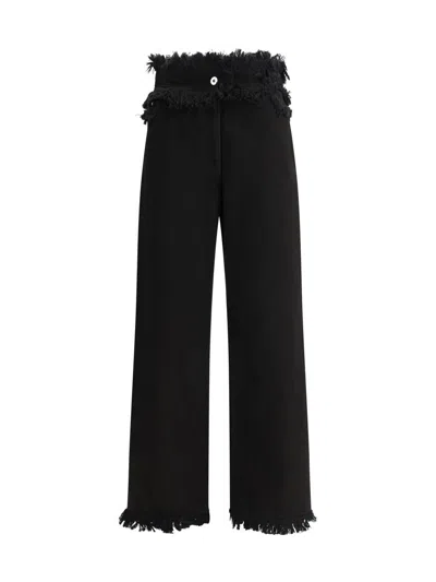 Ferragamo Black Fringed Straight-leg Jeans