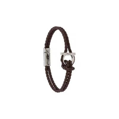 Ferragamo Braided Leather Bracelet In Brown