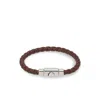 Ferragamo Braided Leather Bracelet With Palladium Finishing In Brown