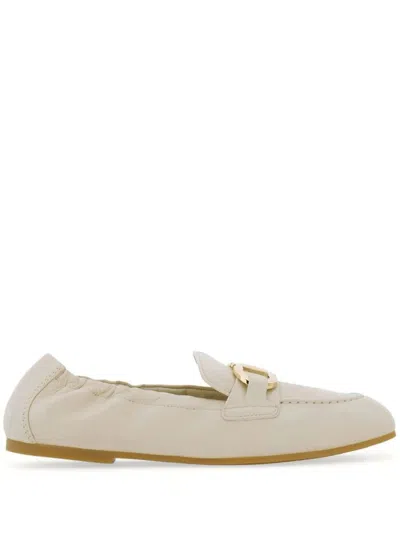 Ferragamo Jodie Casual Flat Loafers Elasticated Trim In White