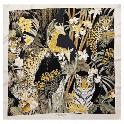 Pre-owned Ferragamo Salvatore  Jungle Silk Scarf In Sand