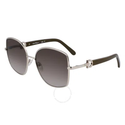 Ferragamo Salvatore  Khaki Gradient Butterfly Ladies Sunglasses Sf304s 750 58 In Metallic