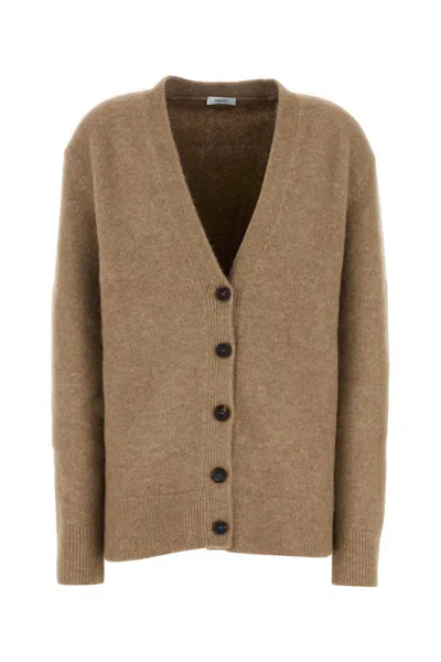 Ferragamo Camel Stretch Alpaca Blend Oversize Cardigan In Beige