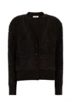 Ferragamo Textured Knit Cardigan With Ribbed Cuffs And Hem In Black