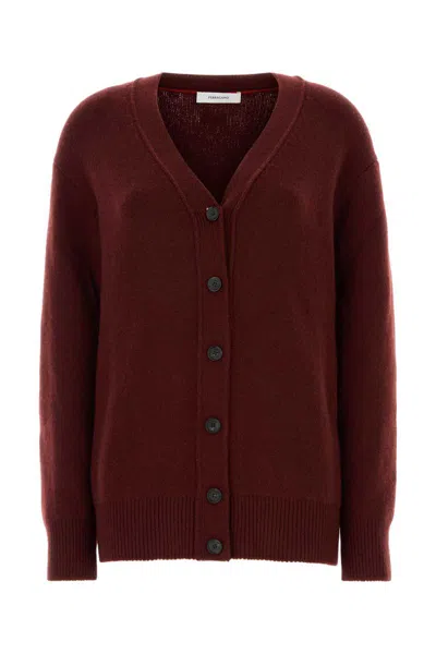 Ferragamo Burgundy Cashmere Blend Cardigan In Red