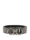 Ferragamo Knurled Buckle Two-tone Reversible Gancini Belt In Gray