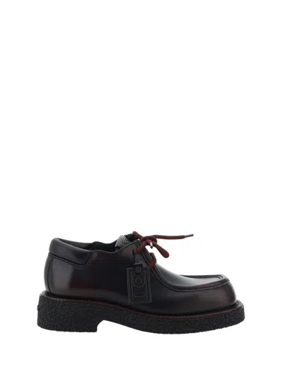 Ferragamo Leather Chunky Sole Derby Shoes In Brown