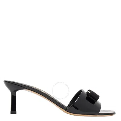 Ferragamo Salvatore  Ladies Black Patent Calfskin Vara Bow Slide Sandals