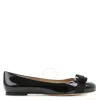 Ferragamo Varina Bow-embellished Patent-leather Ballet Flats In Black