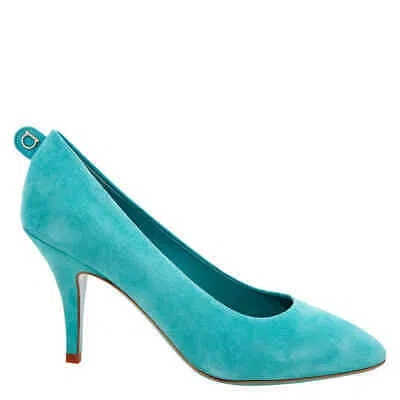 Pre-owned Ferragamo Salvatore  Ladies Blue Suede Gancini Pumps