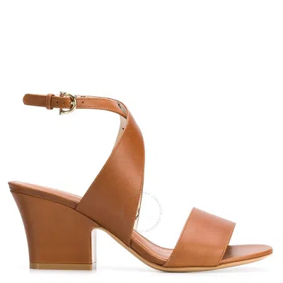 Ferragamo Salvatore  Ladies Brown Plain Wedge Leather Sandals