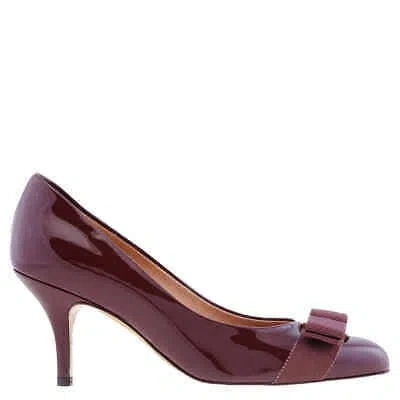 Pre-owned Ferragamo Salvatore  Ladies Carla 70 Vara Bow Pump Shoe, Size 5.5 Cm In Purple
