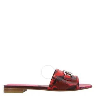 Ferragamo Salvatore  Ladies Gancini Slide Sandals In Red