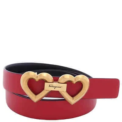Pre-owned Ferragamo Salvatore  Ladies Red Leather Heart Buckle Adjustable Belt