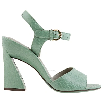 Ferragamo Salvatore  Ladies Sculpted Heel Leather Sandals In Green
