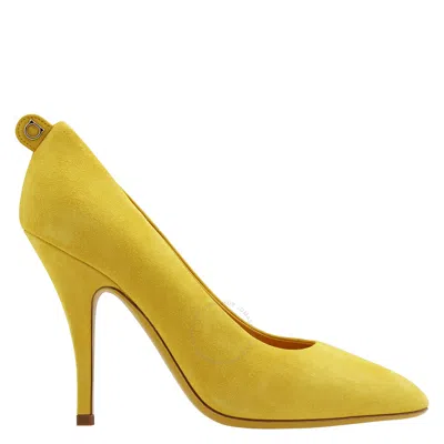 FERRAGAMO SALVATORE FERRAGAMO LADIES YELLOW SUEDE GANCINI PUMPS