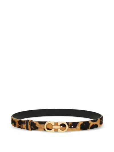 Ferragamo Animal-print Pony Hair Gancini Belt In Animal Print